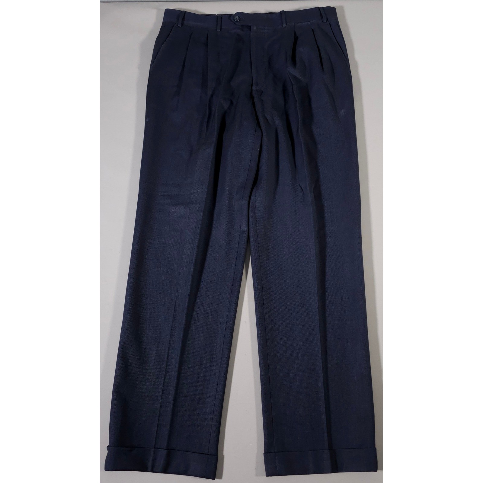 Corneliani Suit Men 44/54L Navy Blue Virgin 110 Wool Pleated Pant Made in Italy