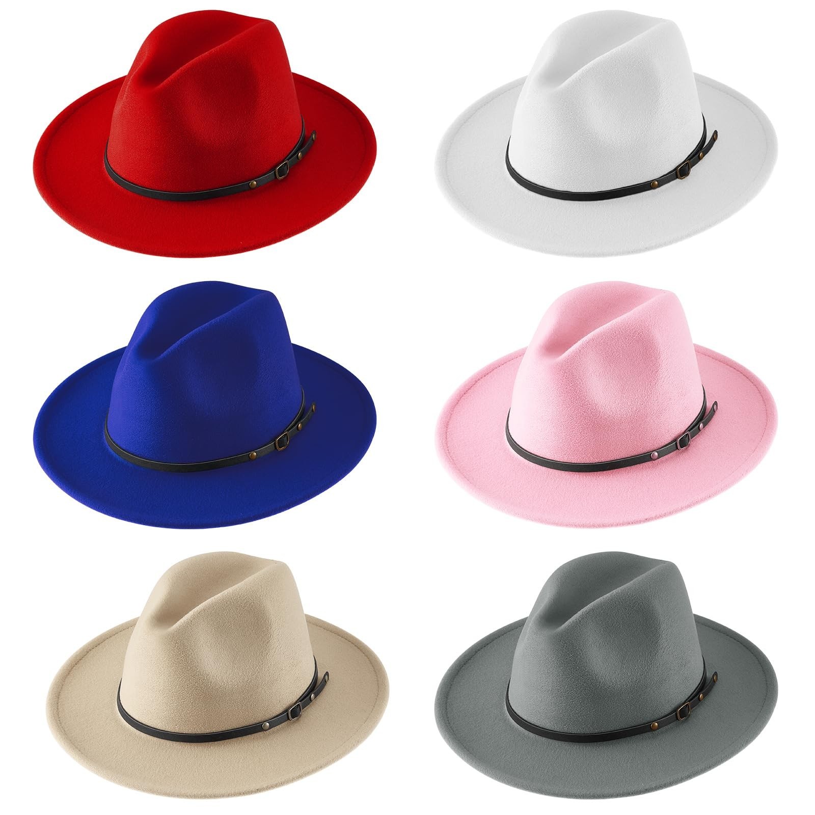 Hercicy 6 Pcs Fedora Hats for Women Men Felt Wide Brim Hats Vintage Boho Hat …