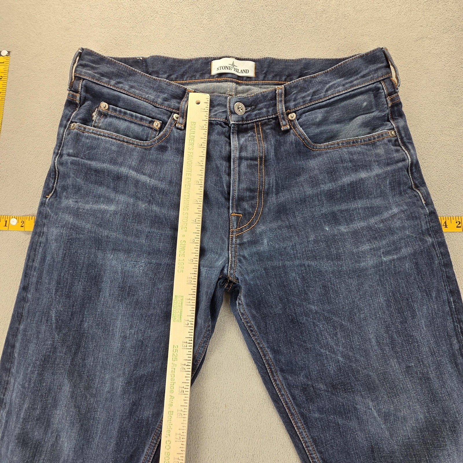 Stone Island Jeans Mens Blue RE-T Medium Wash Slim Button Fly Fits 32×32
