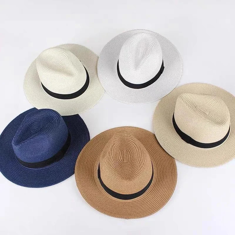Unisex Panama Straw Hats for Women Men Summer Outdoor Beach Sun Hat Wide Brim Fo