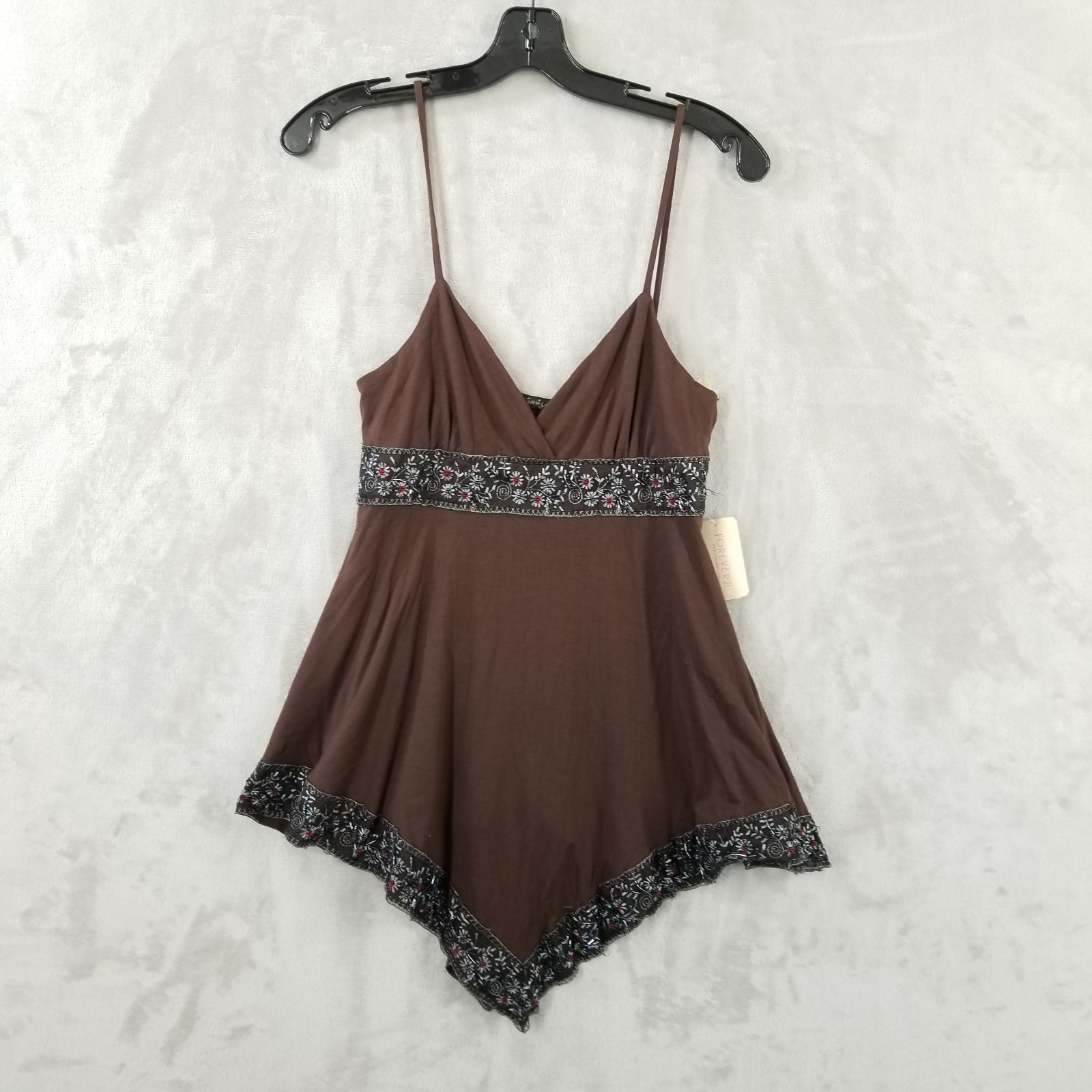 Vtg Forever 21 Babydoll Top Women L Embroidery Beaded Boho Coquette Festival Y2K