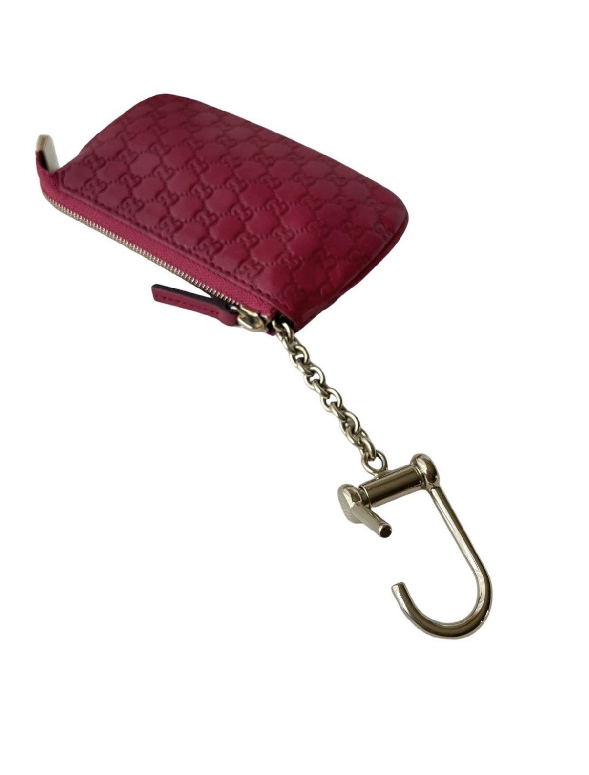 GUCCI Micro Guccissima GG Leather Ruby Pink Key Ring Coin Case Pouch
