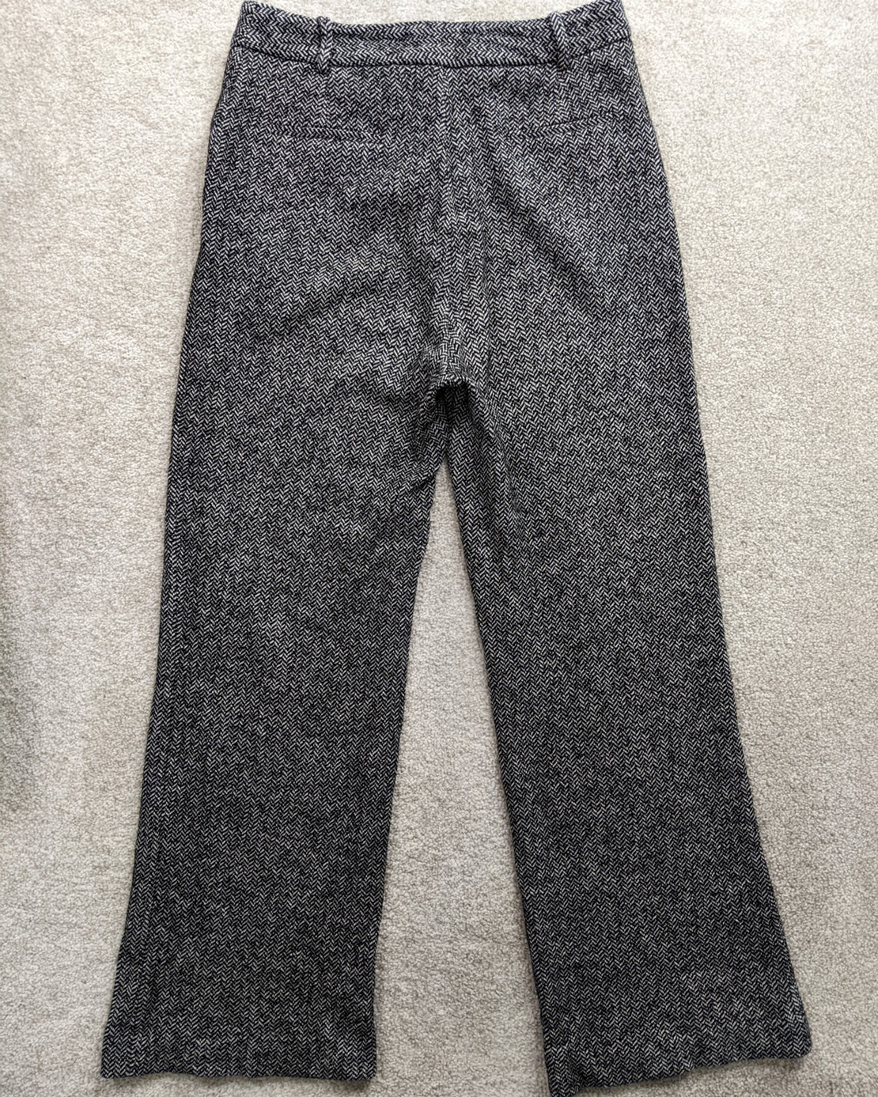 Hobbs London Italian Fabric Wool Blend Herringbone Trousers UK 10 Grey Wide Leg