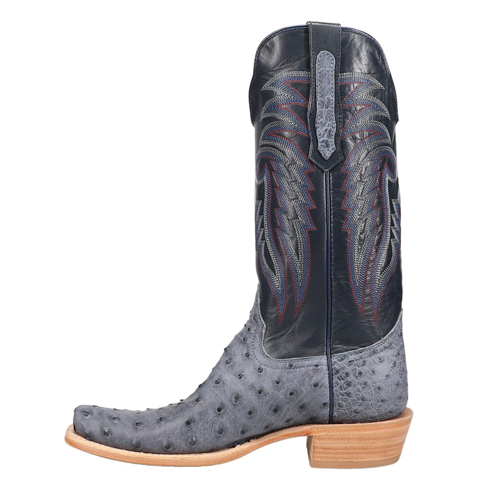 R. Watson Boots Full Quill Ostrich Embroidered Square Toe Cowboy Mens Blue Casu