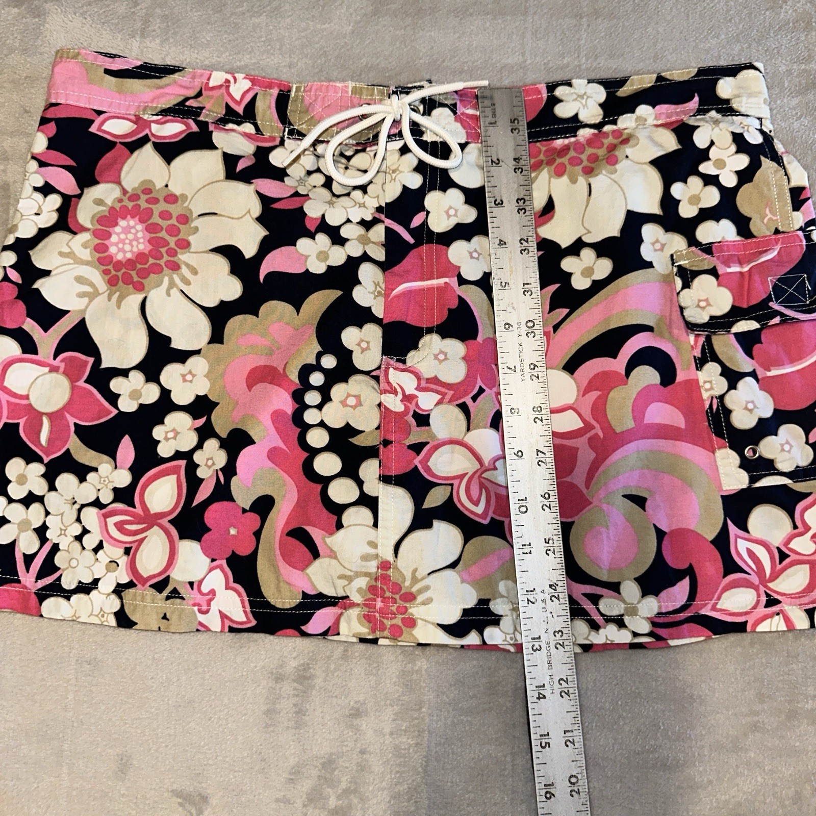 Vtg Y2K J Crew Floral Cargo Mini Skirt Drawstring 8 Utility Beach Hawaiian