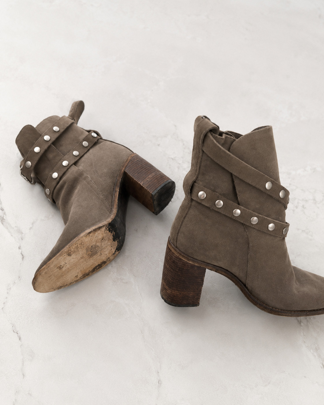 SEE BY CHLOE Janis Suede Studded Boot Womens 9 Taupe Suede Ankle Strap