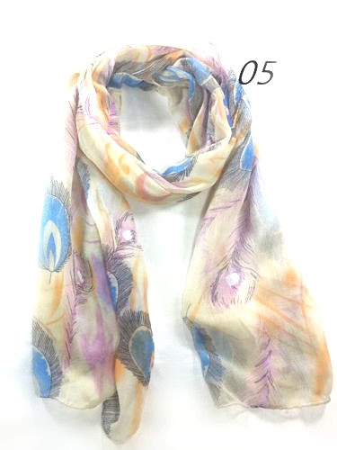 Fashion Any Season Casual Style Feather Print Soft Long Shawl Scarf