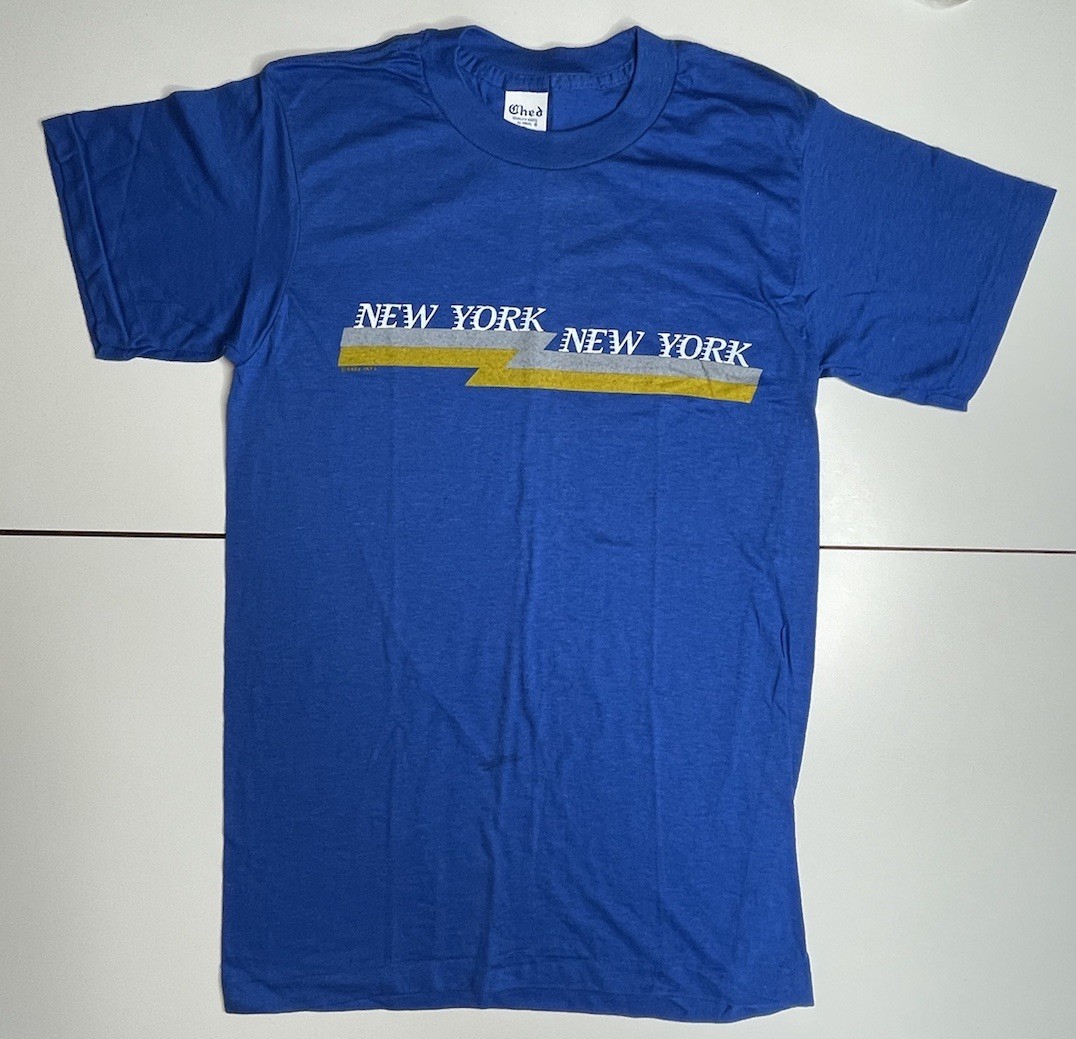 New York City NYC Blue Yellow T- Shirt Size S/XS NOS Ched Vintage 80’s