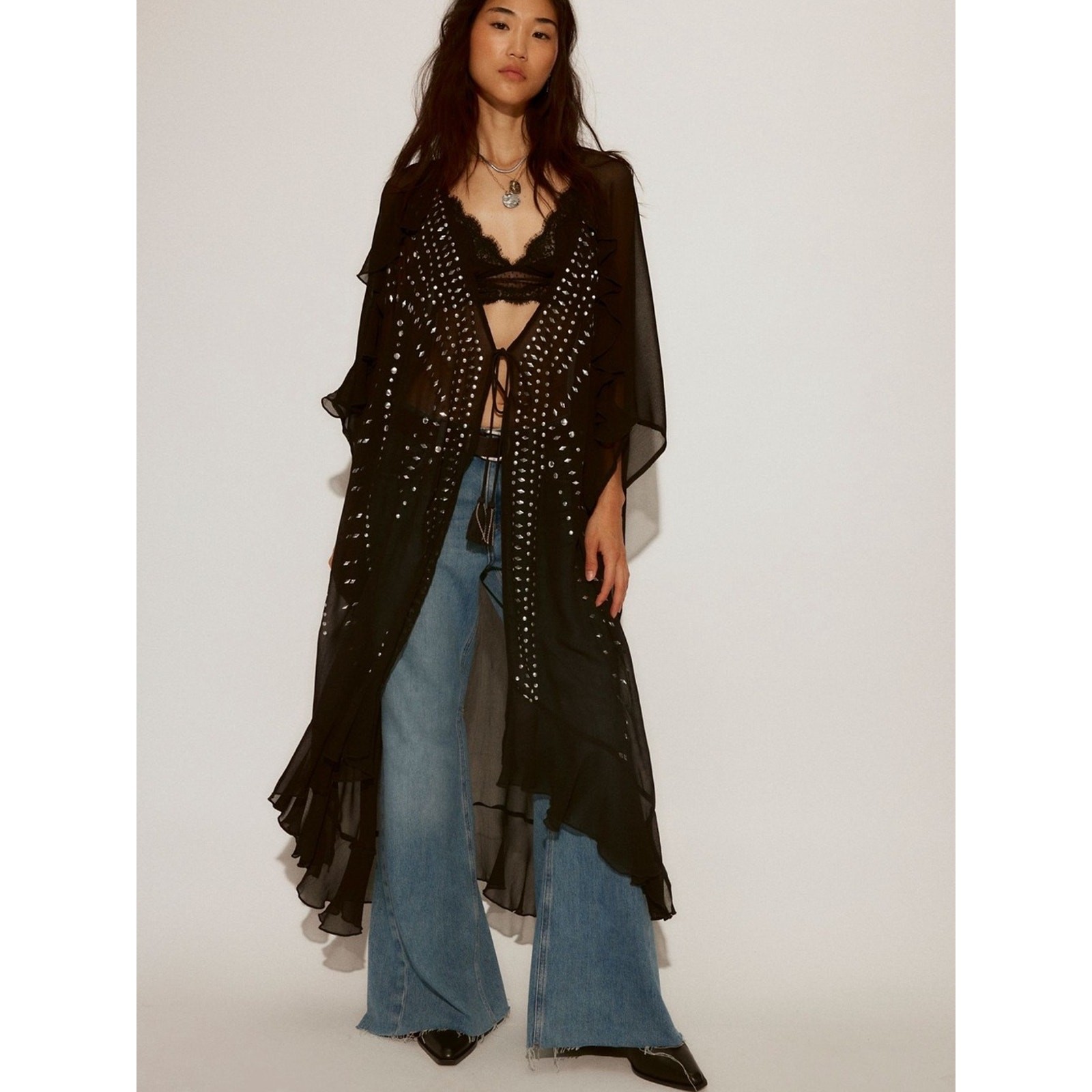 NWOT Free People So Billie Studded Duster in Black Size OSFM