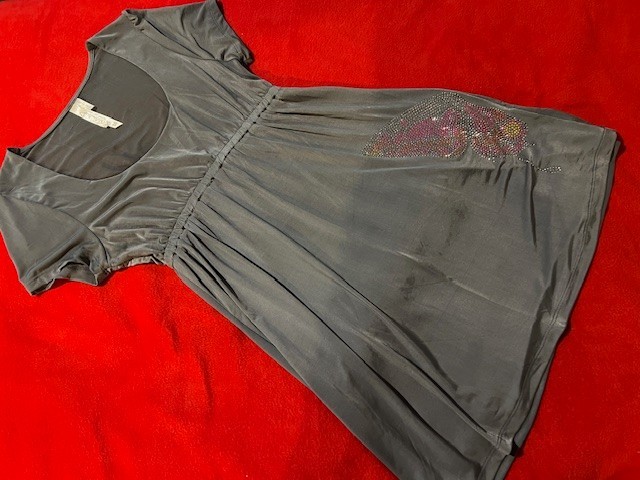 Christina Love Gray Rhinestone Butterfly Blouse Size M – Short Sleeve Embellishe