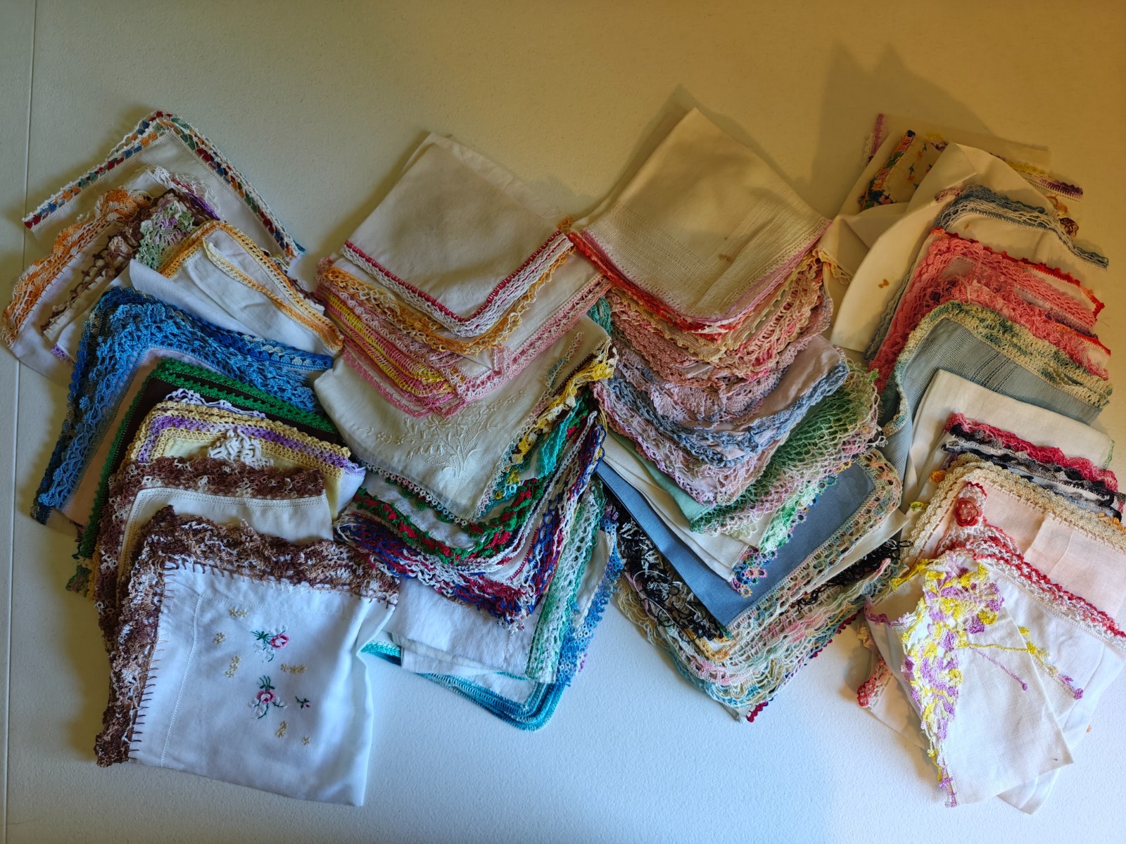 LARGE LOT! 100+ Crochet Edged Vintage Hankie Cutter Lot Tatting