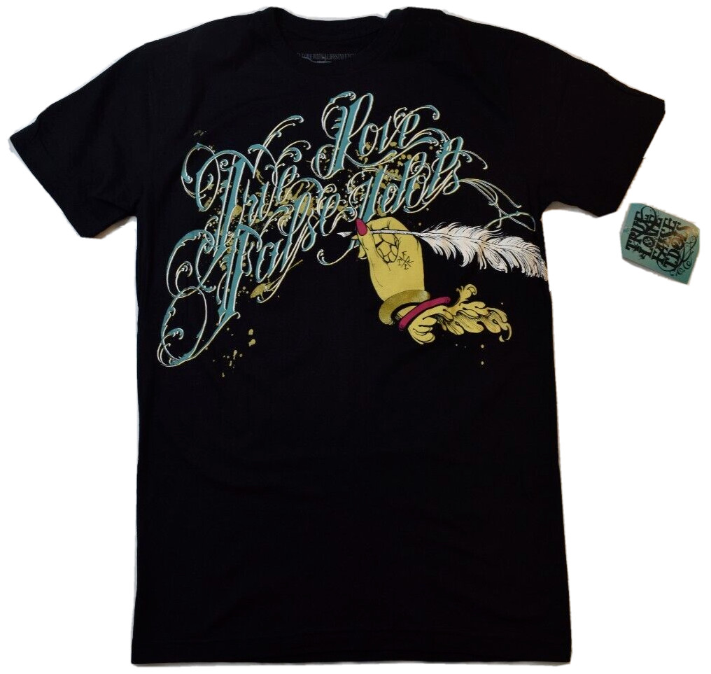 True Love False Idols Mens TLFI Hand Script Black Tee Shirt NWT M, L, XL, 3XL