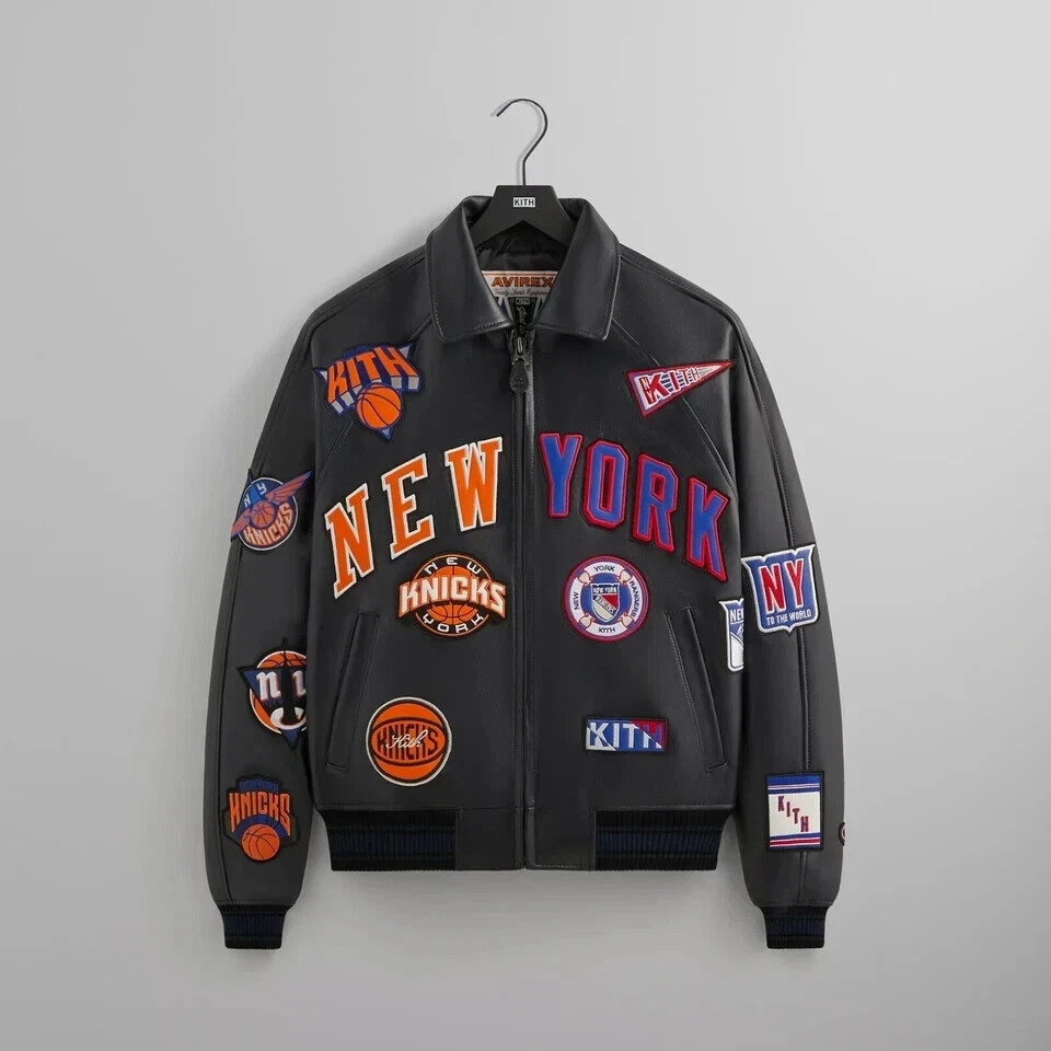 Avirex Knicks x Rangers Madison Square Garden Leather Varsity Jacket NWT