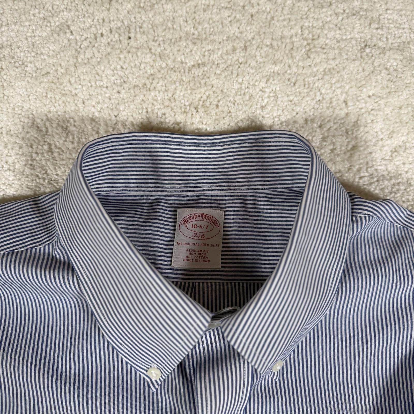 Brooks Brothers 346 Classic Oxford Blue/White Stripe Cotton Mens 18-6/7in