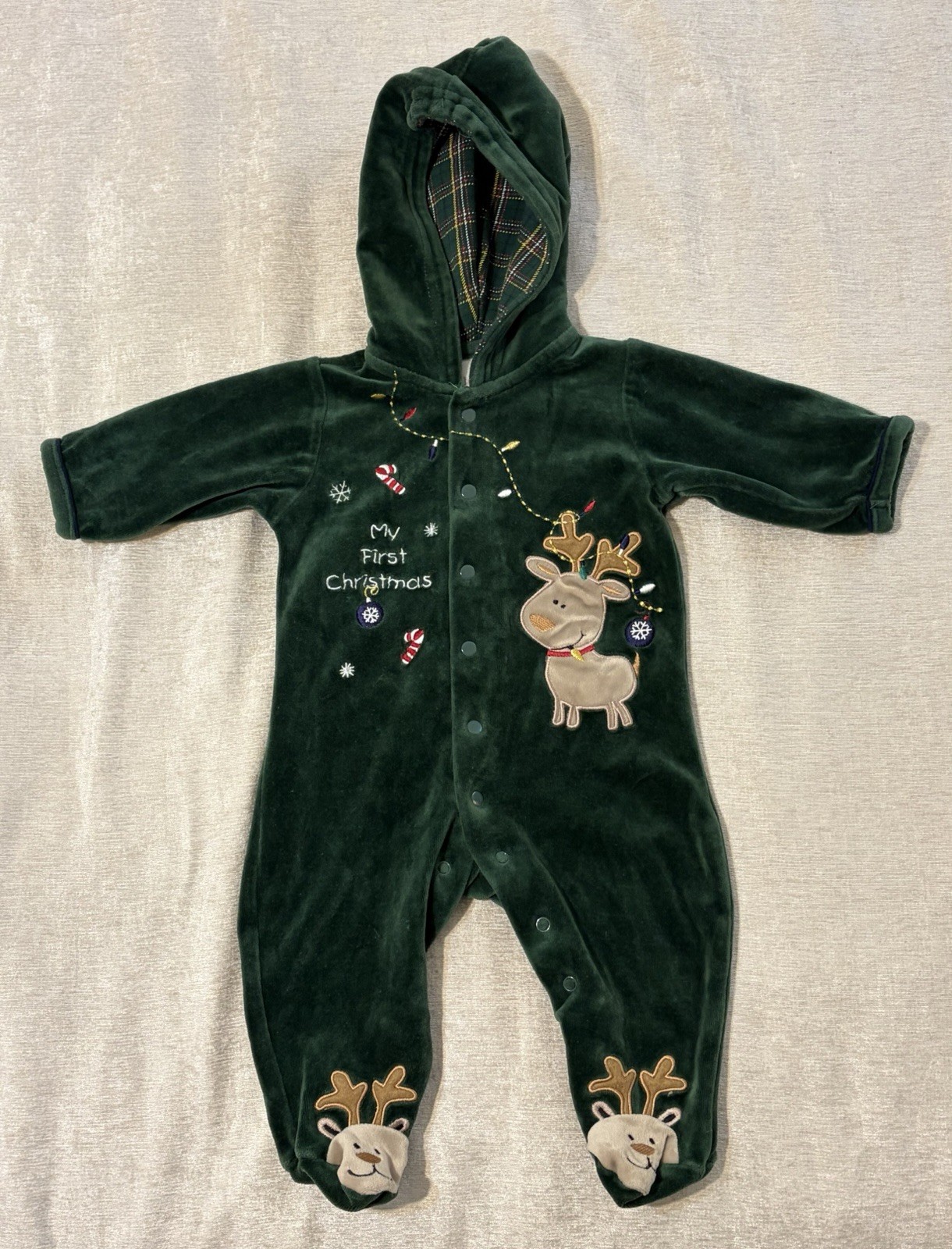 Bright Futures Baby’s First Christmas Velour Hooded Footed Sleeper 3–6 Months