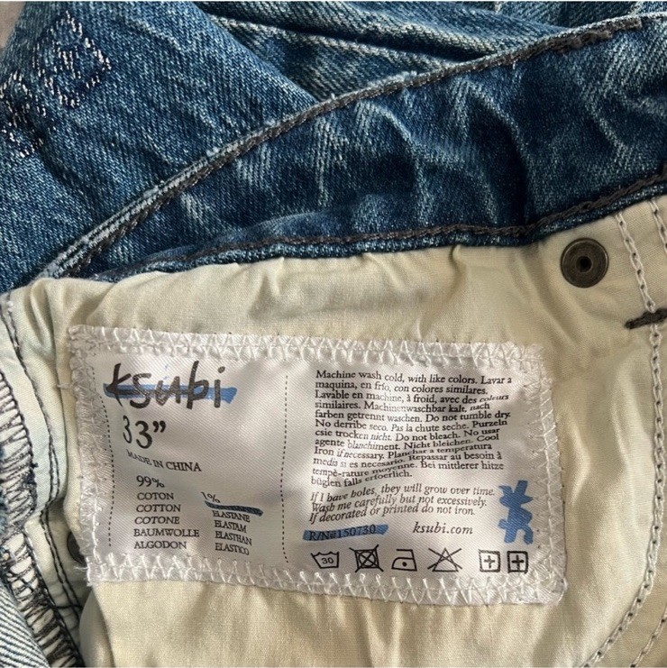 ksubi Van Winkle High Rage Distressed Blue Denim Slim Straight Jeans