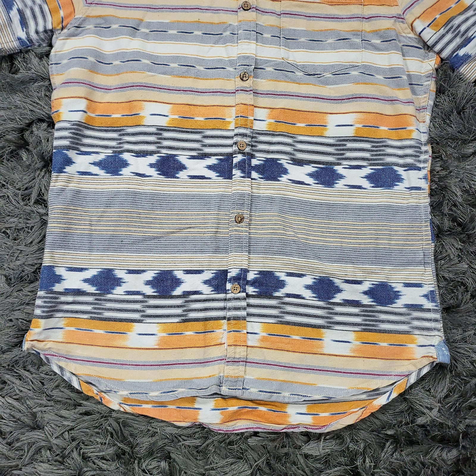 7 Diamonds Shirt Mens Large Southwestern Stripe Cuffed Short Sleeve Cotton Logo