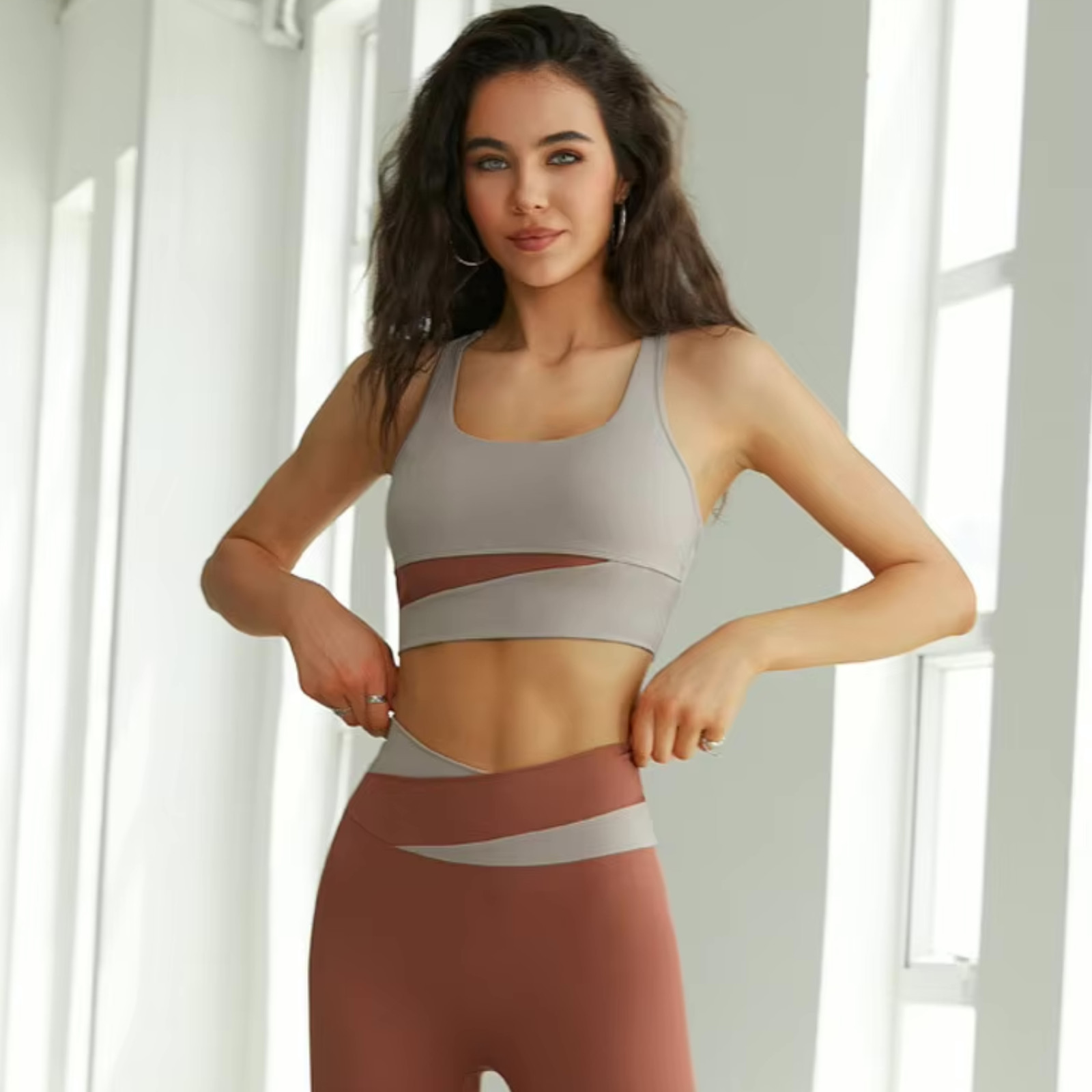 Desert Dream Two-Tone Athleisure Set Women Yoga Workout Bra Leggings Outfit