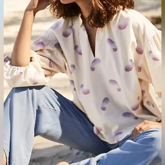 NWT J.Jill Oversized Split-Neck Top Size XLT … Barley Multi … WOW!