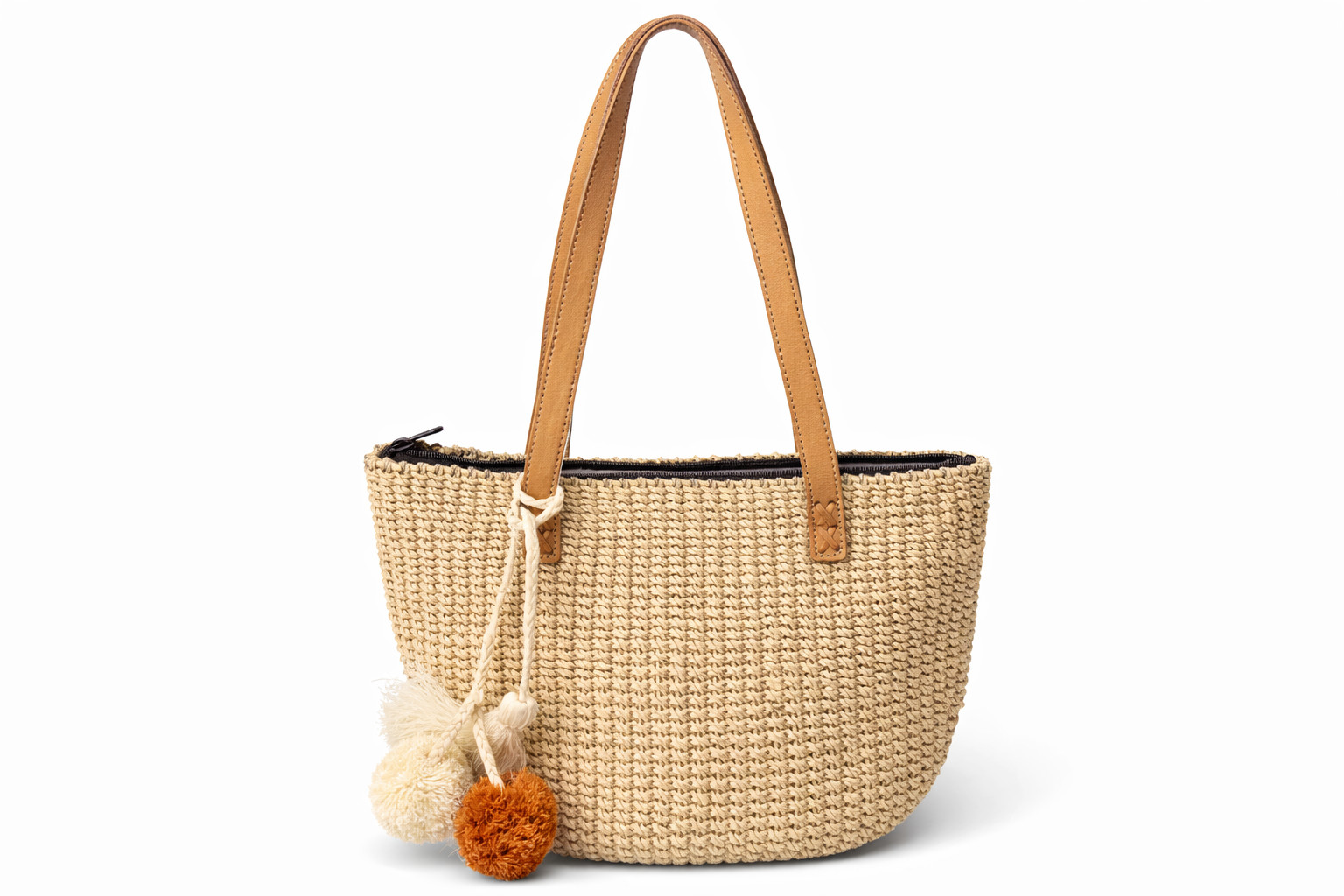 Womens Straw Tote Bag 12×9″ Leather Trim Summer Beach Shoulder Handbag 25″