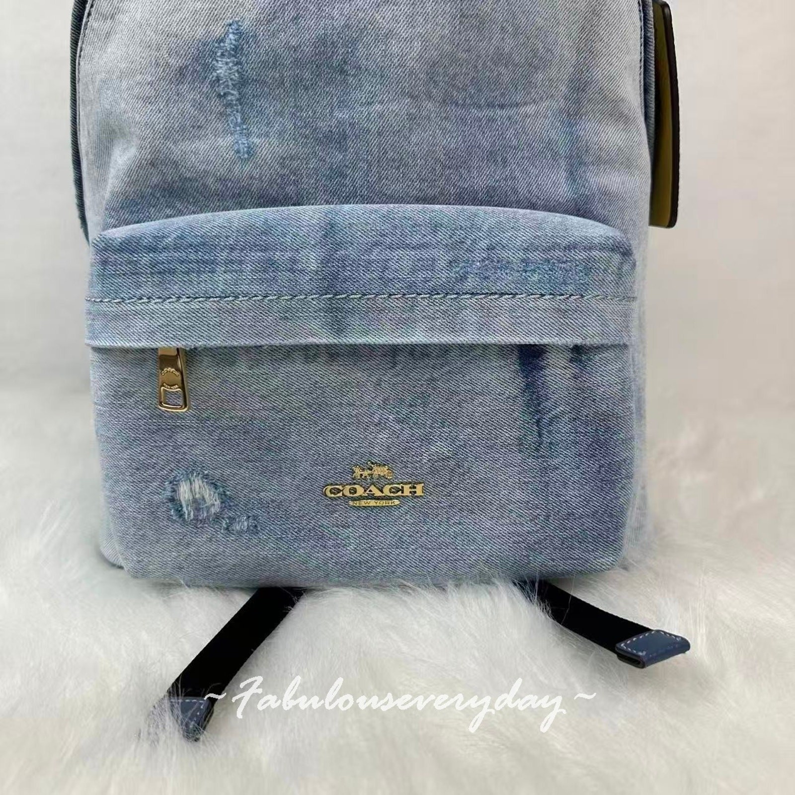 Coach Taylor Small Backpack In Loved Denim Gold/Light Indigo CEF27 NWT