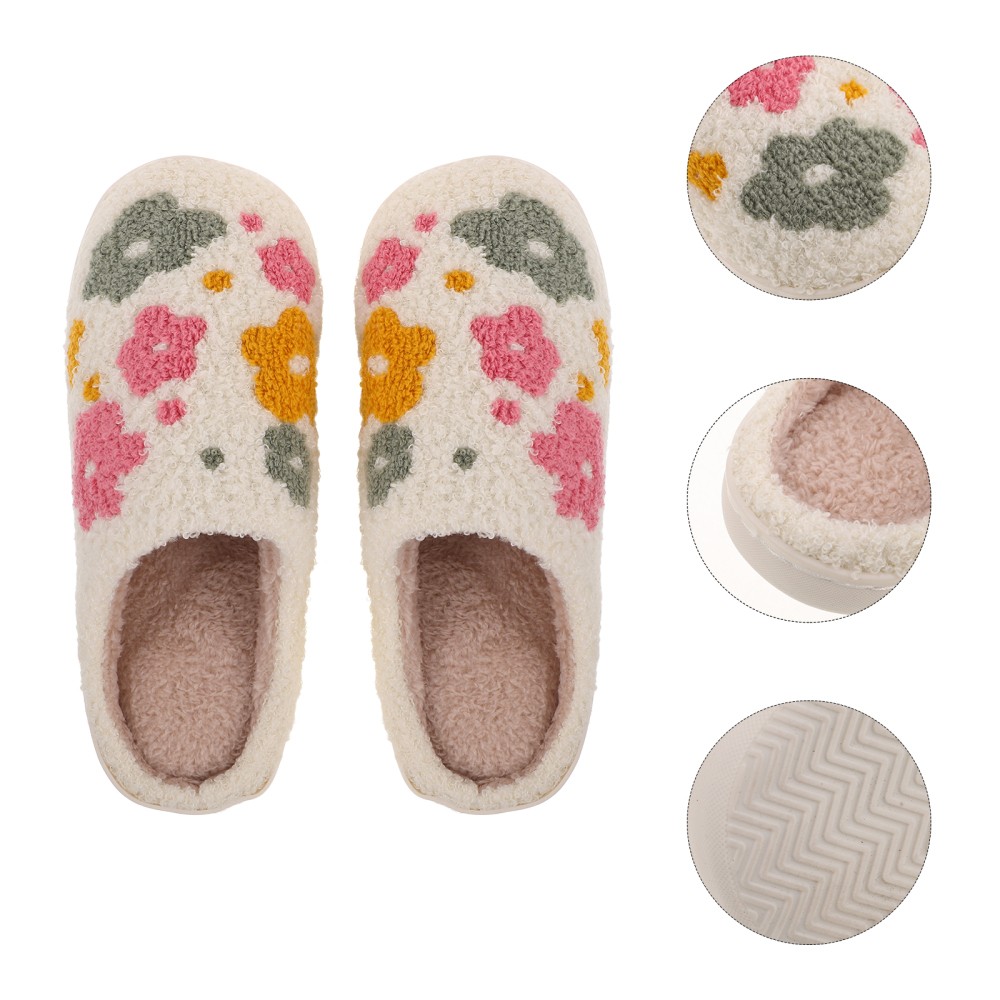 1 Pair Comfy Womens Slippers Plush Cotton Lining Durable Nonslip Sole
