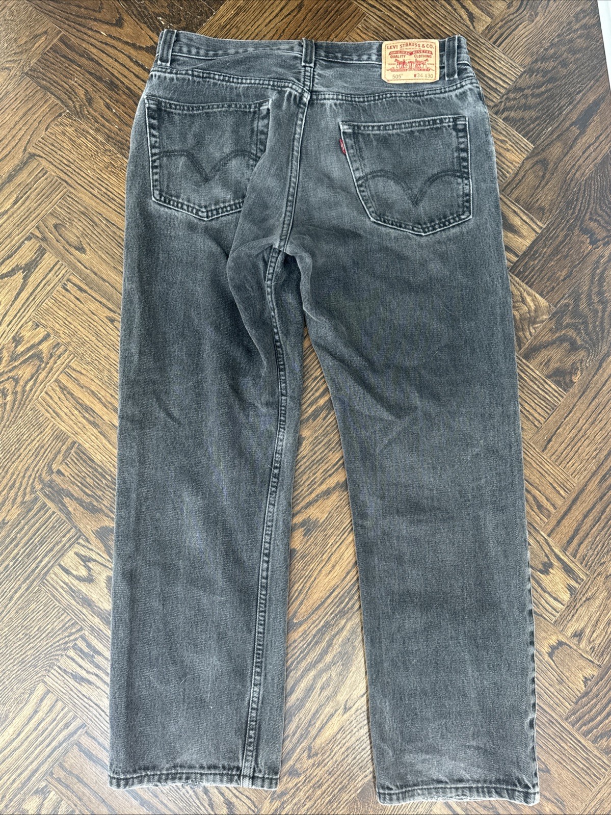BLACK/DARK GRAY Levi’s 505 Regular Fit Washed Jeans – Black, 34Wx30L Vintage