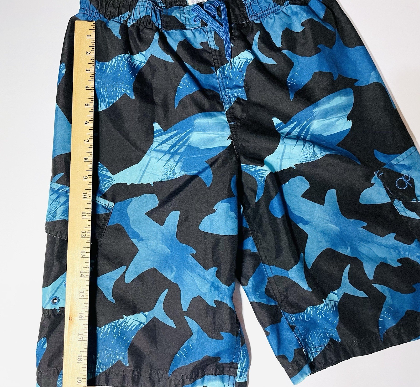 Ocean Pacific OP Boys Shark Swim Trunks XL 14-16 Blue Board Shorts