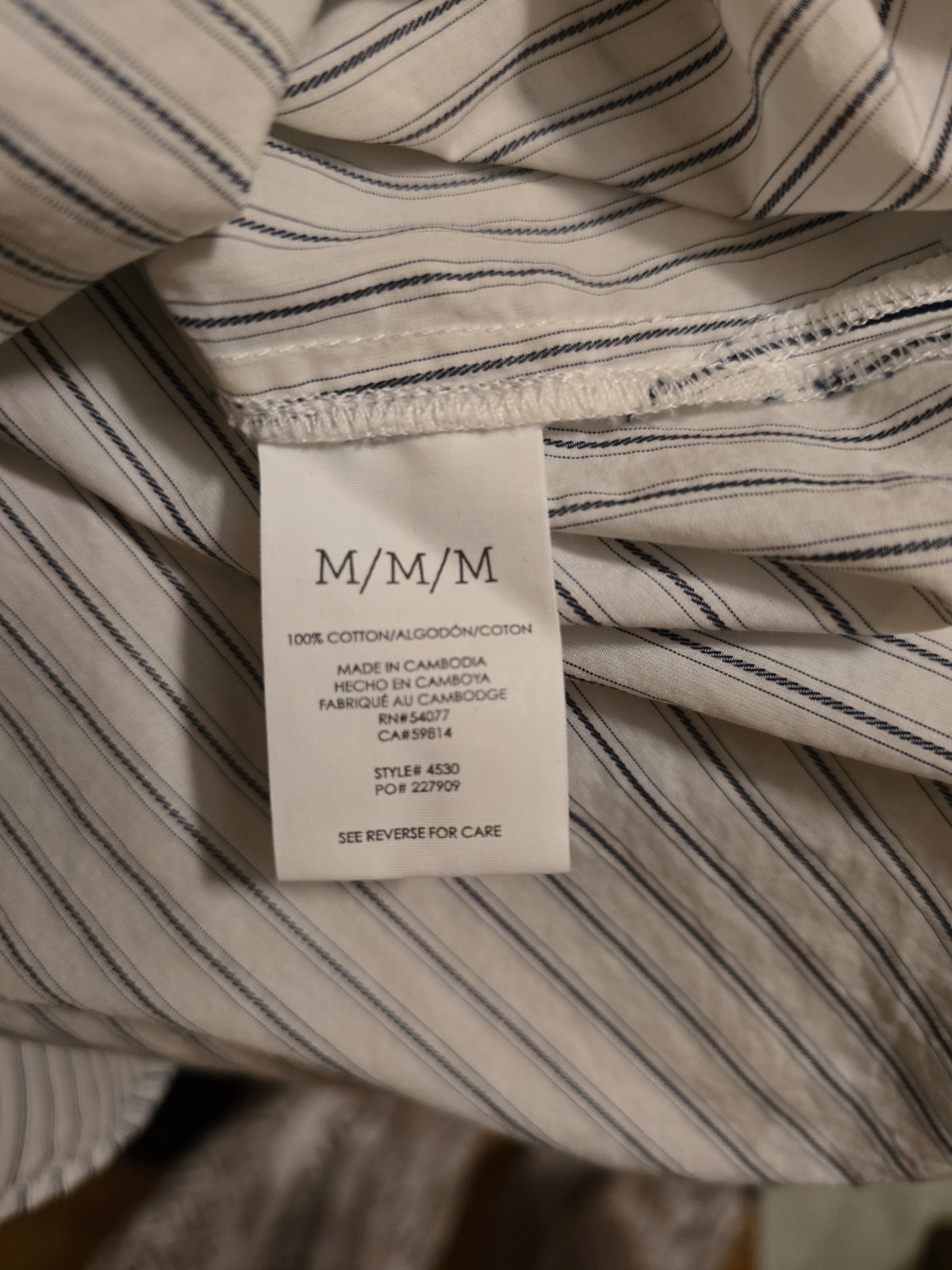 CAbi White Blue Striped Cotton Ruched Sleeve Collared Button Front Shirt M