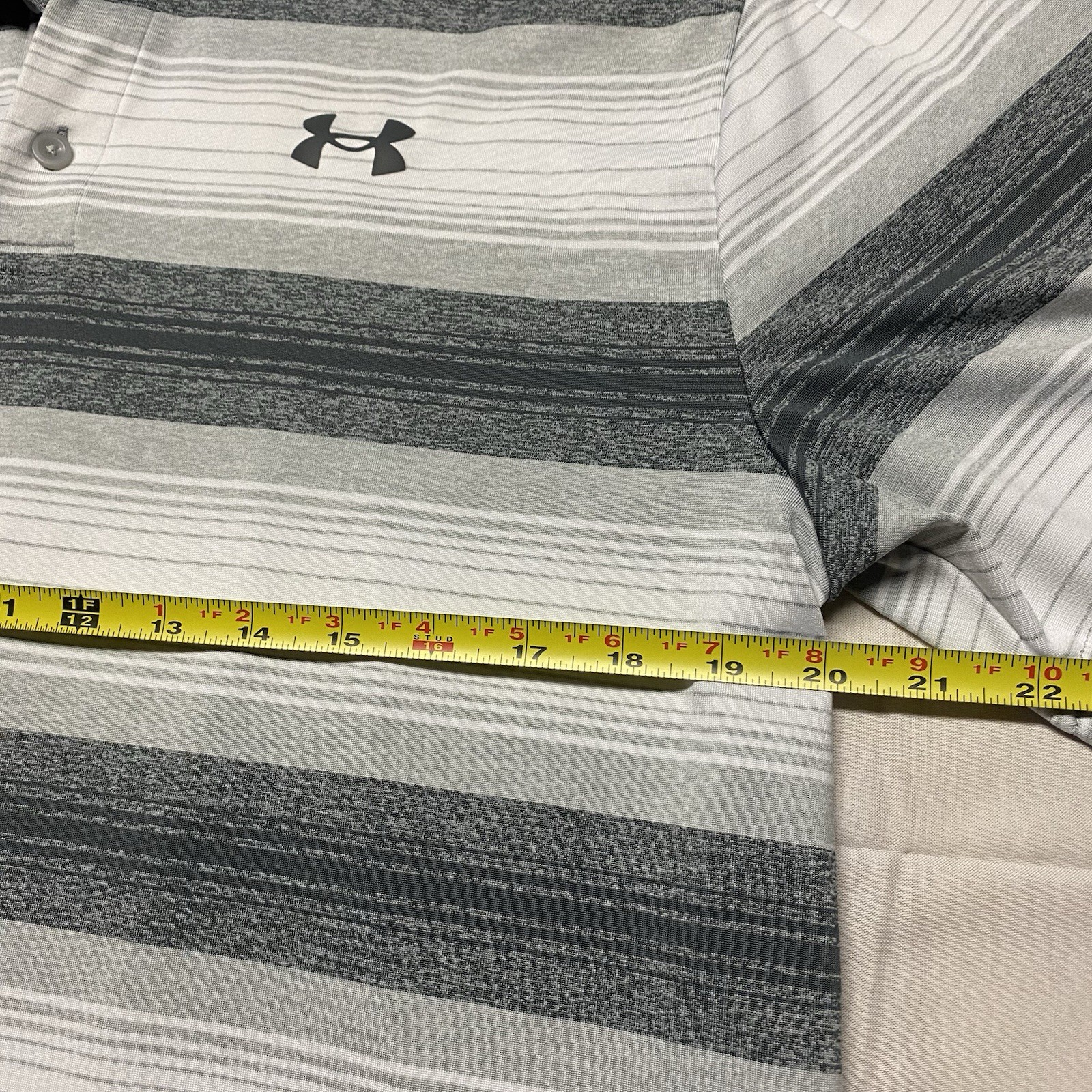 Mens Wh/play off polo shirt Stretch Short Sleeve Striped Size Lg 2 Button Collar