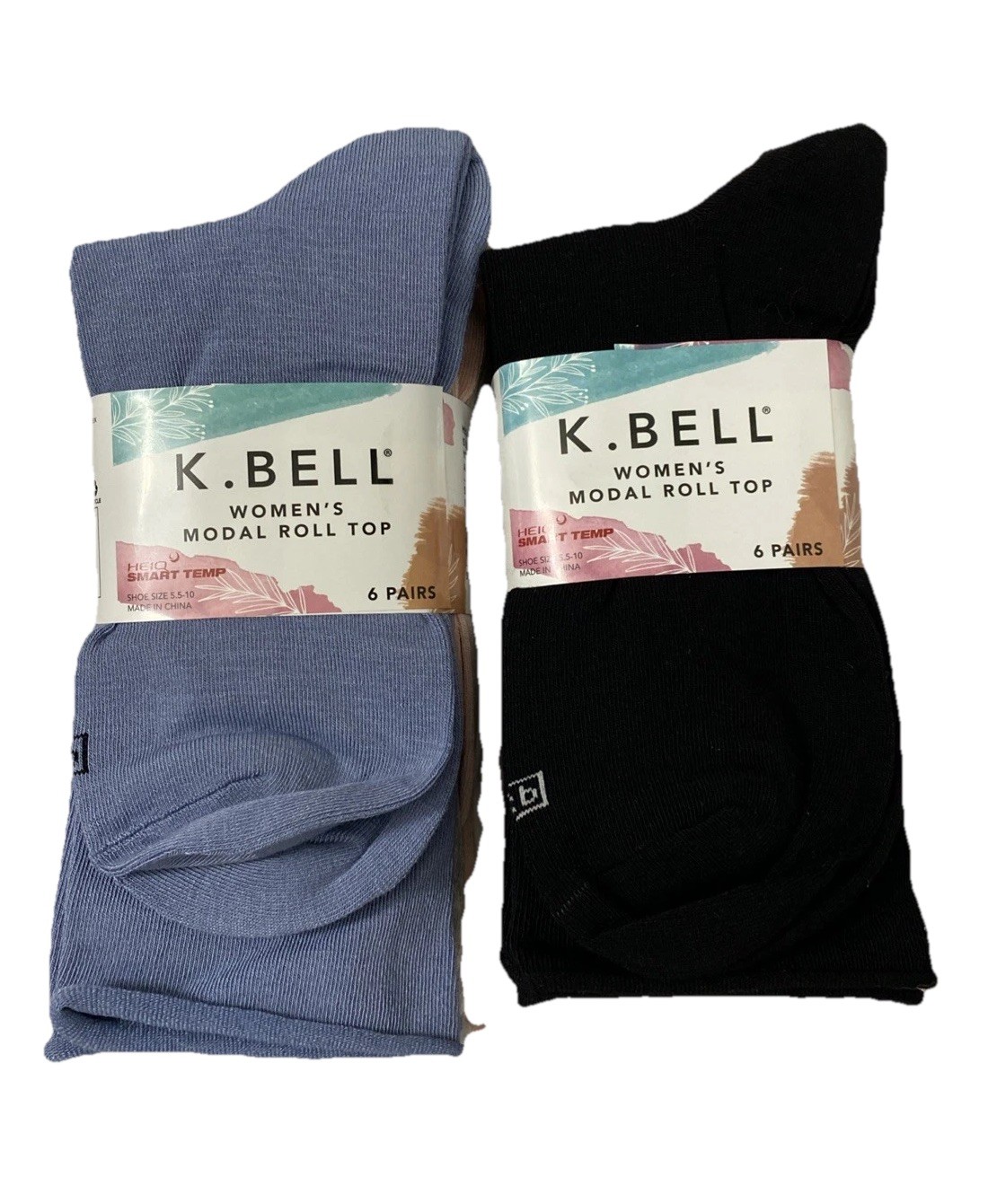K BELL Women’s Modal Roll Top Crew Socks, 5.5-10 Shoe Sz, 12 Pairs NWT Colors
