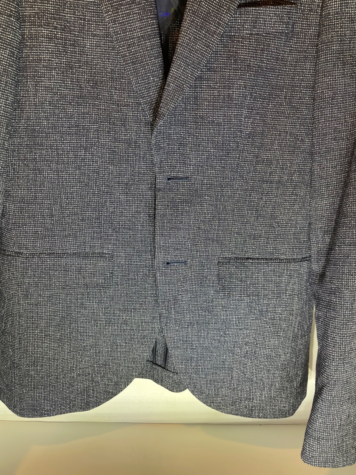 Moss London 40 Men Gray Chevron Slim Fit Tweed Wool-Blend Single-Breasted Blazer