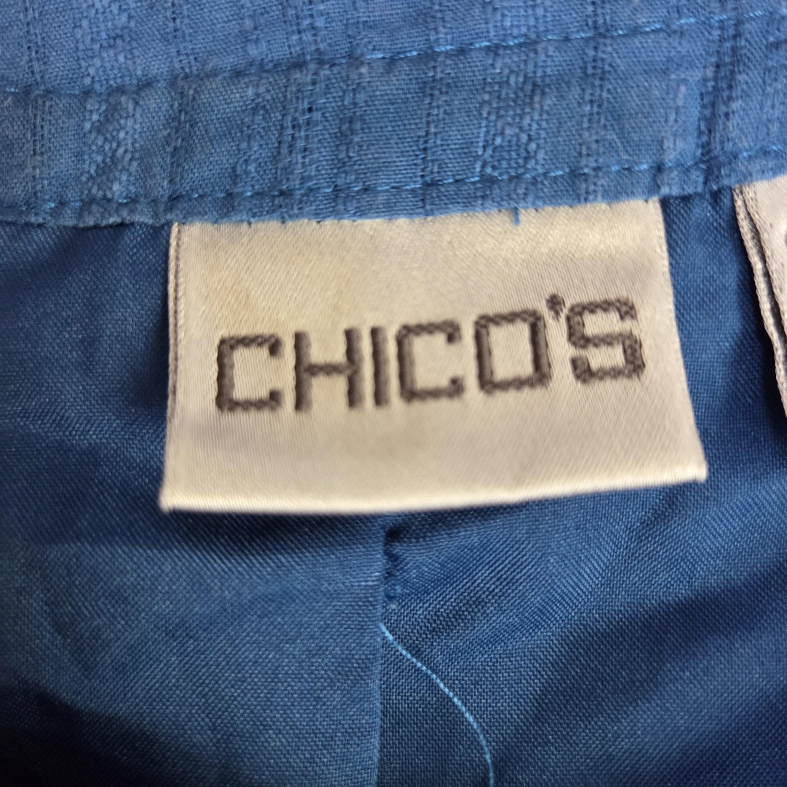 Chico’s Jacket Womens 0 Blue Embroidered Floral Button Front Collarless Twill