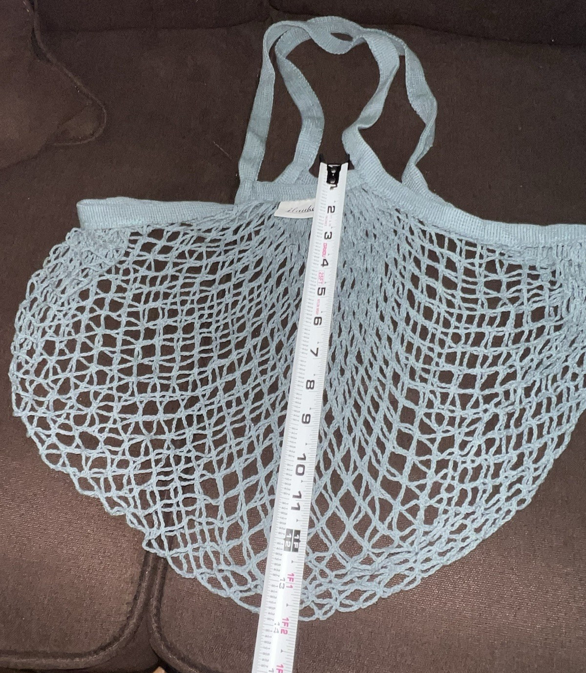 Ilauke Reusable Cotton Knit Mesh Net Tote Bag in Teal color, Lightweight beach.