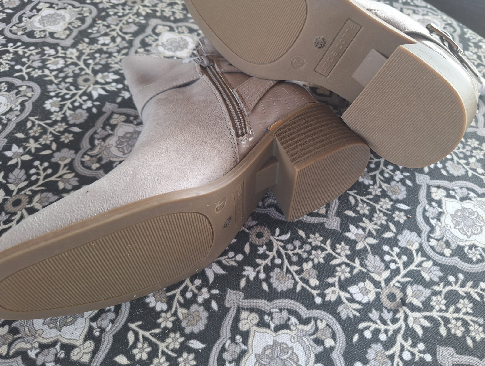 Liz Claiborne Ladies Emberly Stacked Heel Chelsea Beige Boots Size 9M, 9.5M, 10M