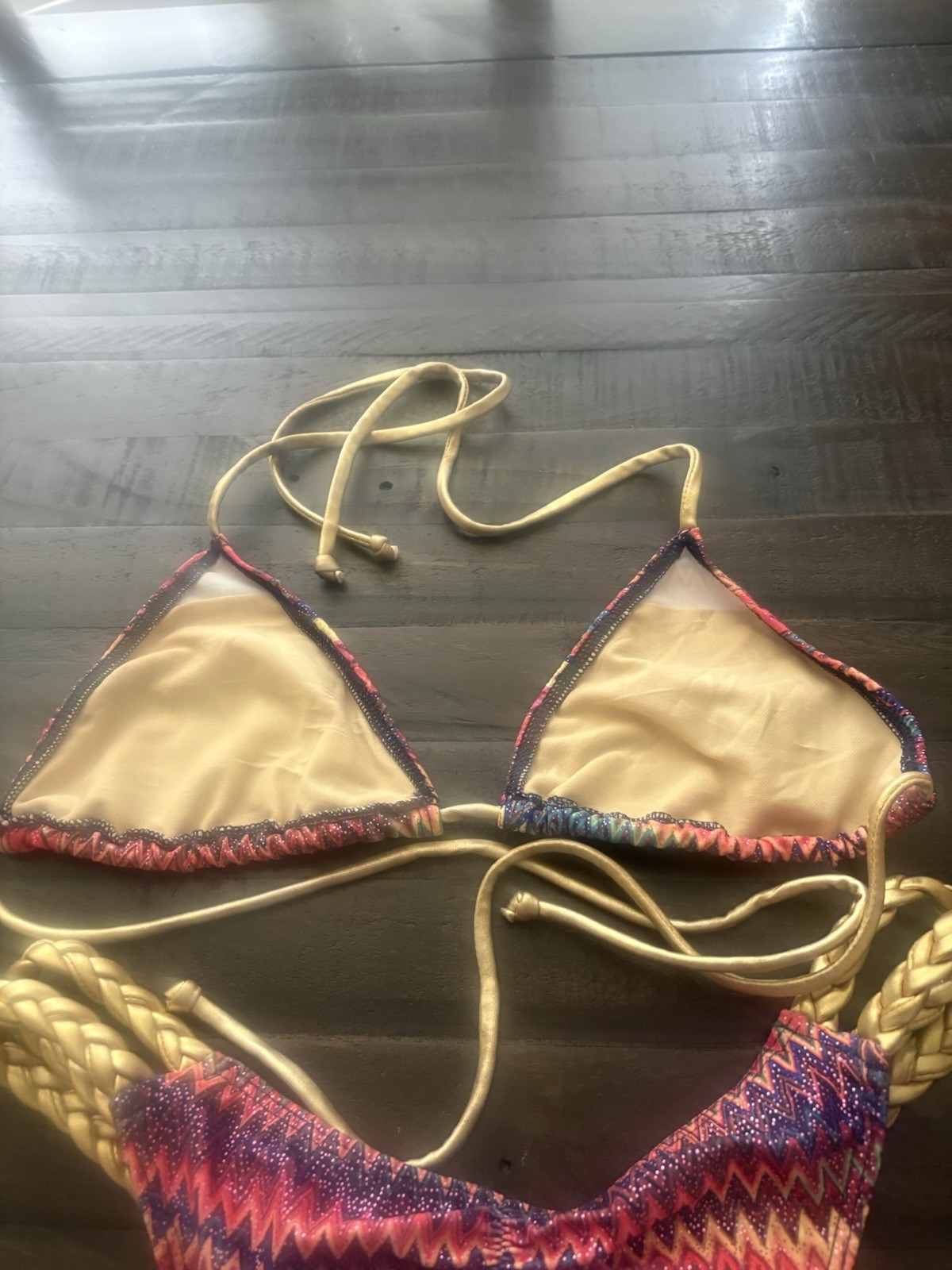 Ravish Sands Swimwear Bikini Set Medium Tribal Aztec Print Gold Braided Sides