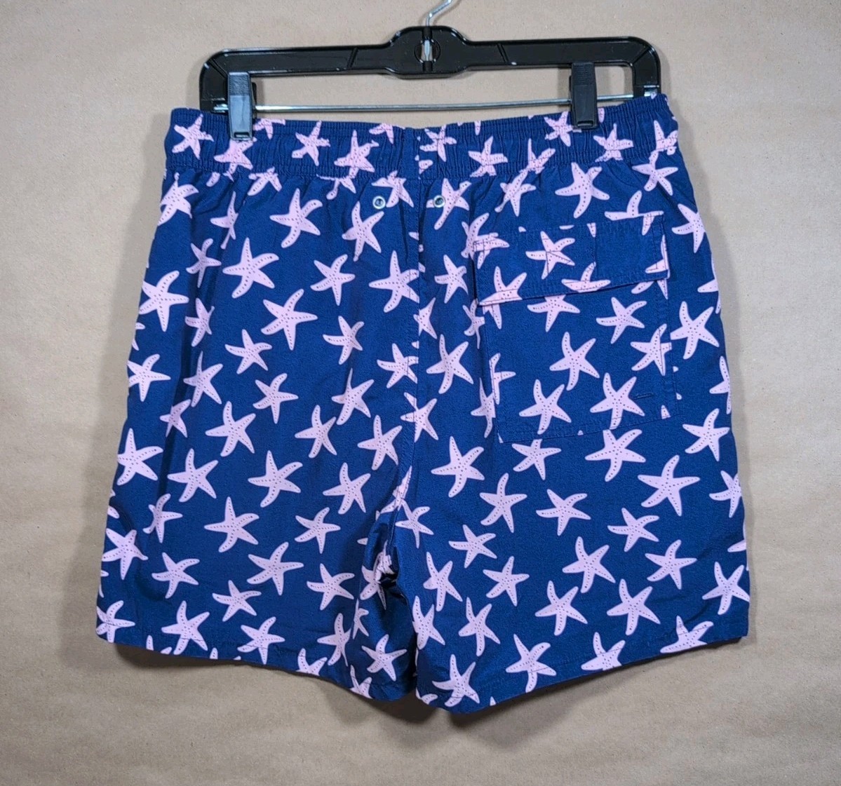 Tom & Teddy Men’s Medium Swim Trunks Purple With Pink Starfish Lined, Pockets