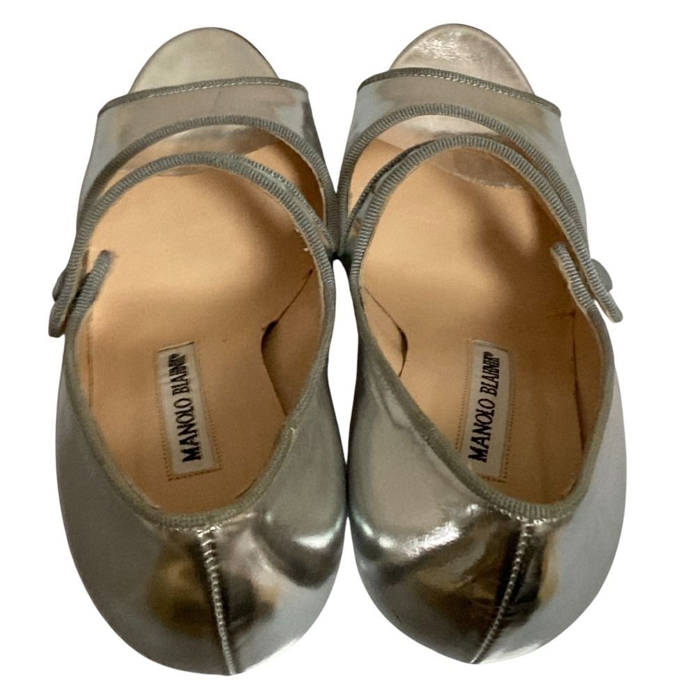 Manolo Blahnik Mary Jane Open Toe Pumps Silver Women’s Size EU35/US5