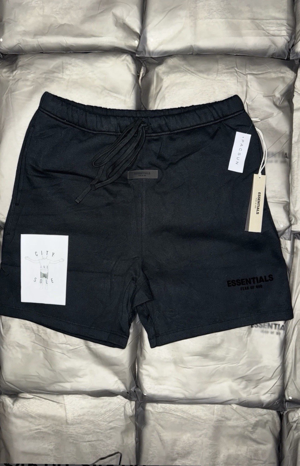 Essentials Fear of God Black Cotton Fleece Sweat Shorts L Drawstring AUTHENTIC