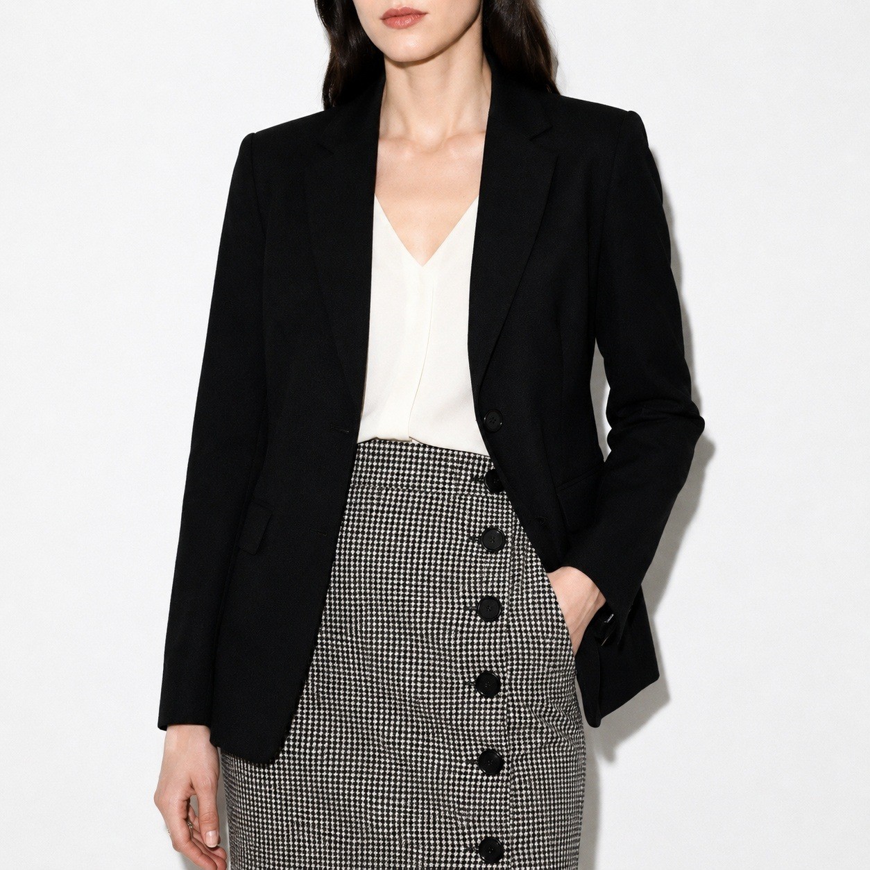 90s Harve Benard Wool Blazer Womens L Black 1 Button Shoulder Pads Minimalist
