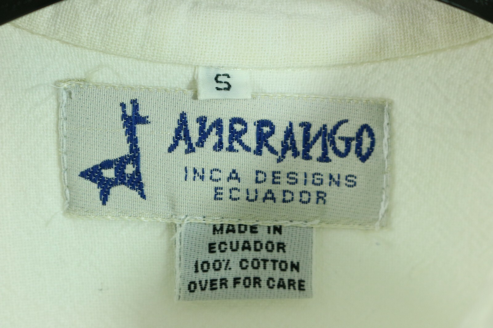 Vintage Anrrango Incan Designs S 100% Cotton Blouse Ruffle Front Made in Ecuador