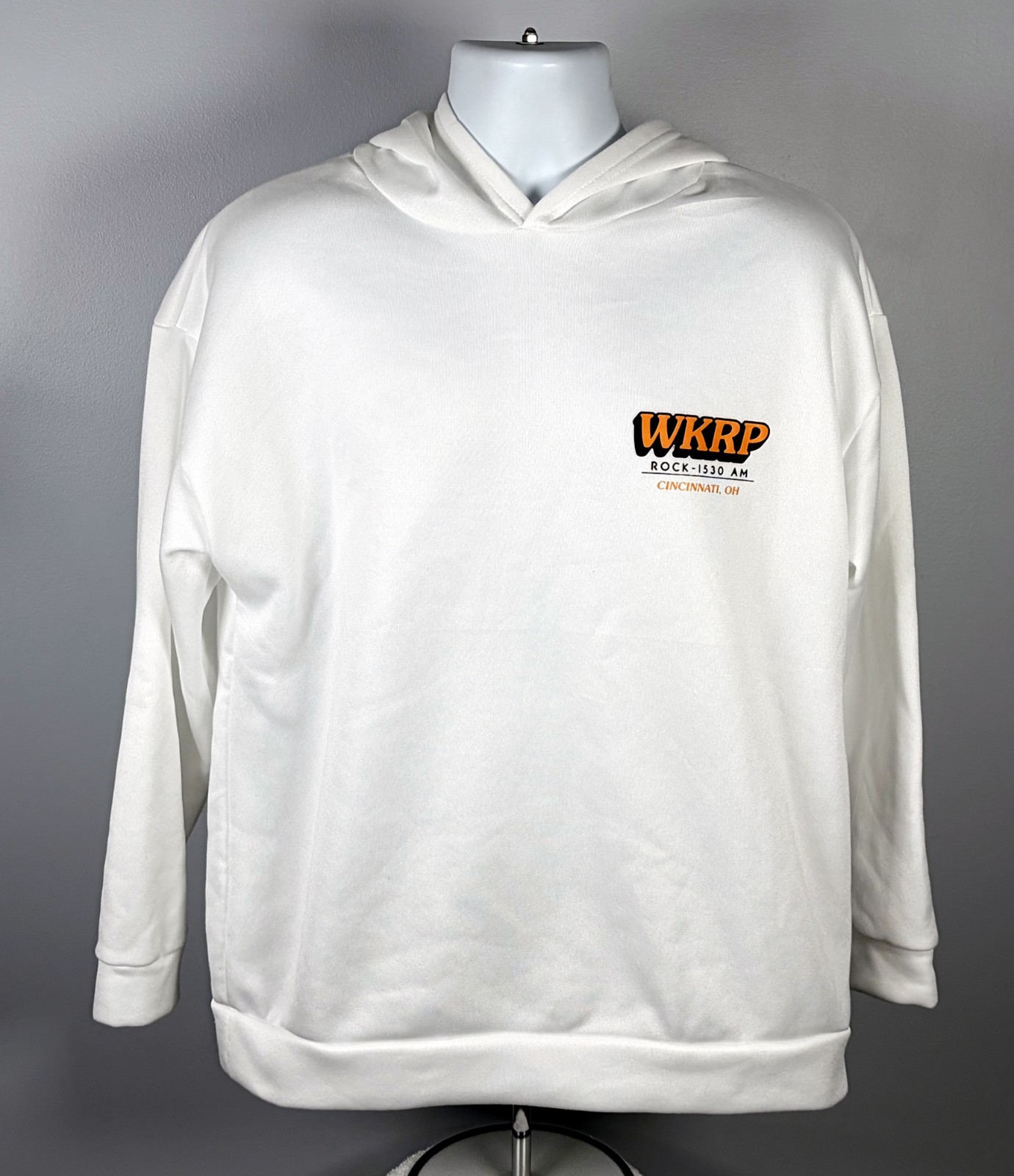 WKRP in Cincinnati Turkey Drop Les Nessman Hoodie Mens Large Poly Cotton Blend