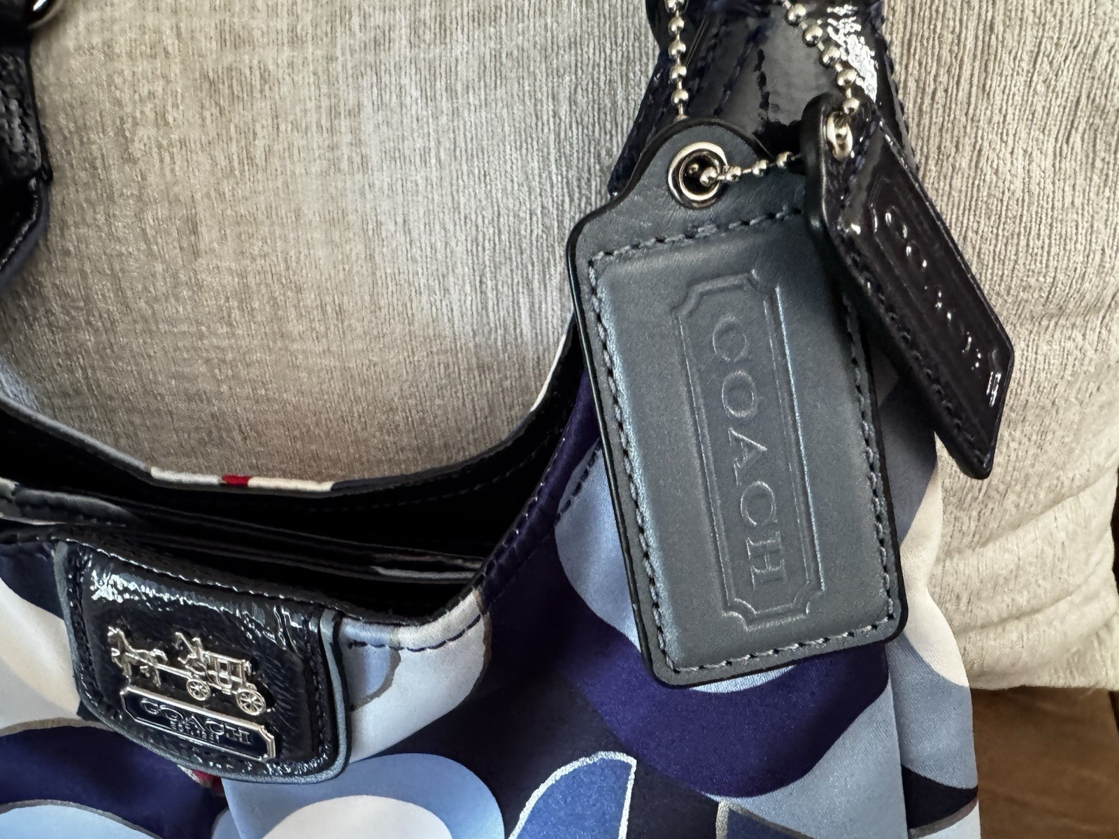 Coach Y2K Signature C Multicolor Logo Shoulder Bag Zip Closure Black Patent Trim