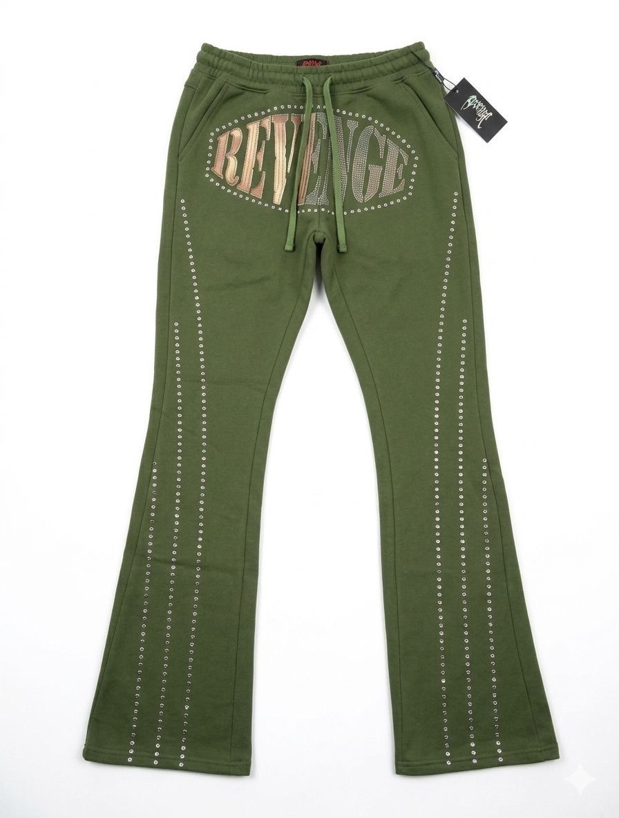 Copper Rivet Olive Jogger Pants Rhinestone Drawstring Size S