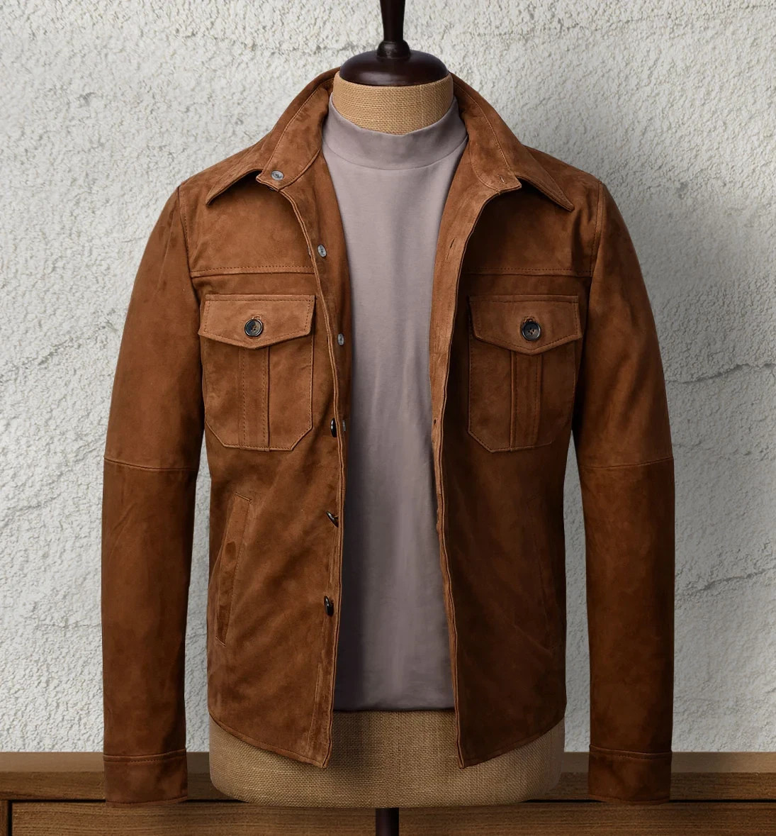 Men Brown Leather Trucker Jacket Pure Suede Custom Made Size XS S M L XL 2XL 3XL