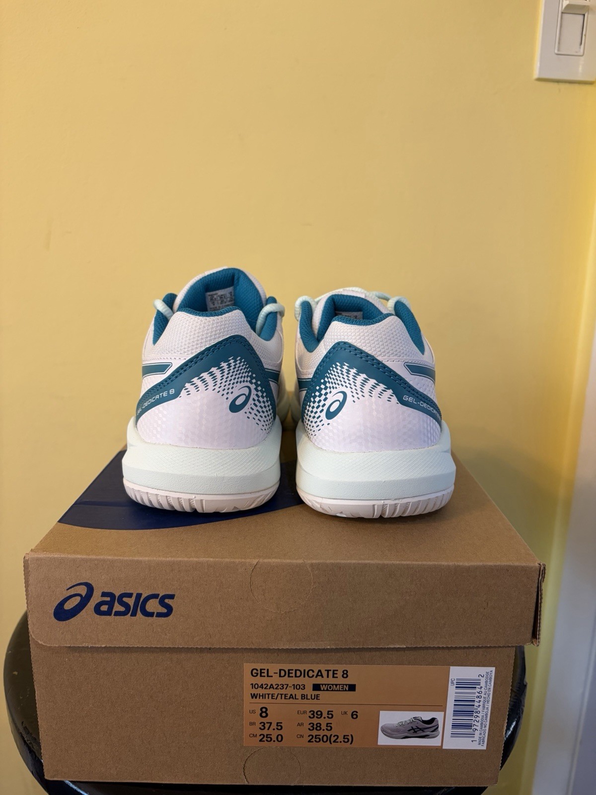 Size 8 – Asics Gel Dedicate 8 White Teal Blue