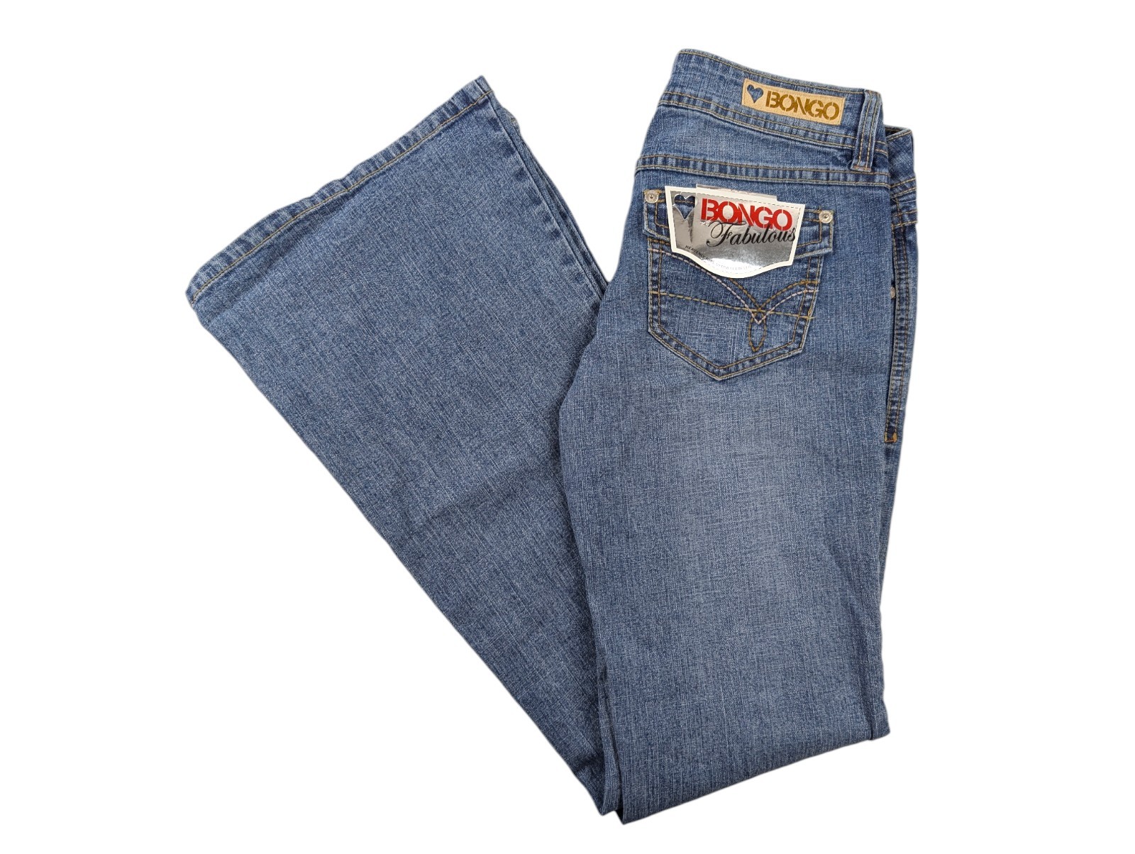 Y2K Vintage Bongo Low Rise Fabulous Flare Leg Denim Blue Jeans Size 5 28″ Waist