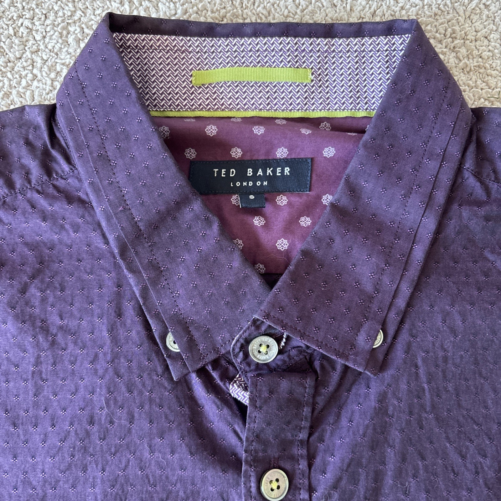 Ted Baker London Flip Cuff Button Up Dress Shirt Mens XL Sz 5 Purple Textured