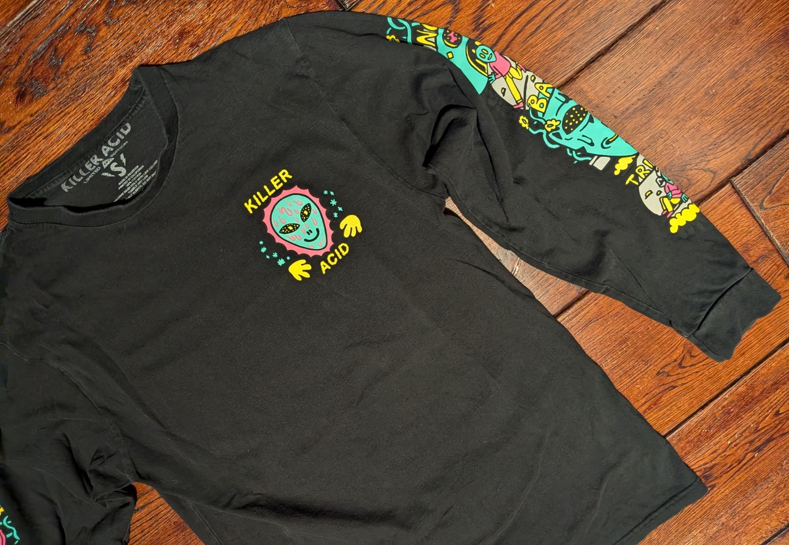 Killer Acid ‘No Bad Trips’ Long Sleeve T-Shirt Black w/ Psychedelic Alien Mens S