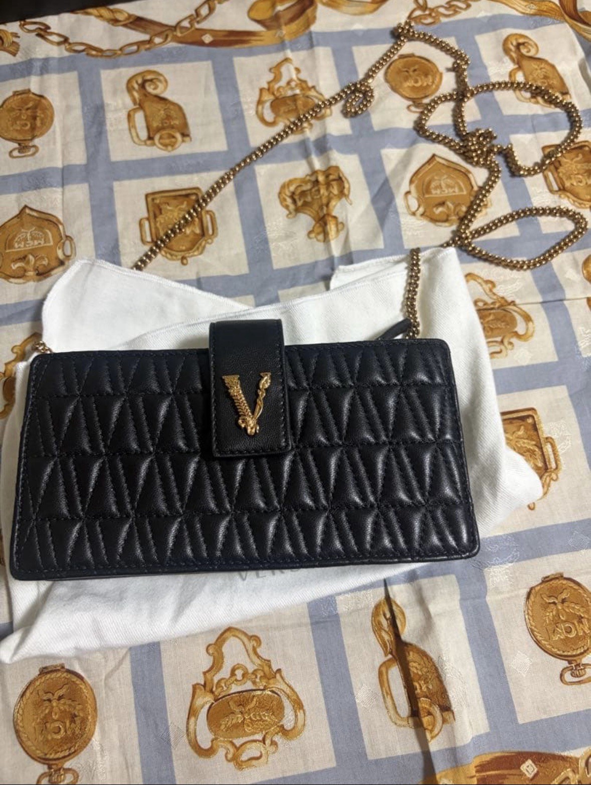 Versace Virtus Mini Chain Bag Pochette Leather Black